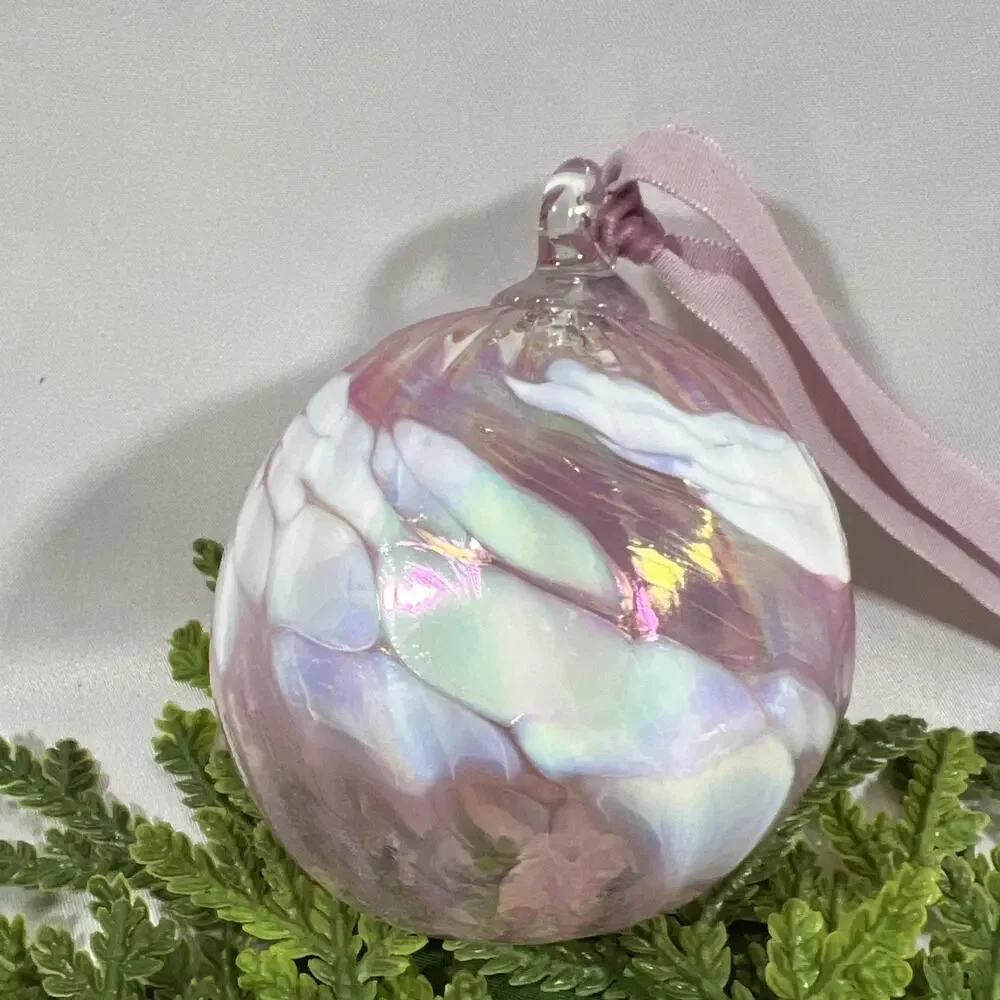 Vintage Mt. St. Helens Glass Ball Hand Blown Glass Christmas Ornament Iridescent